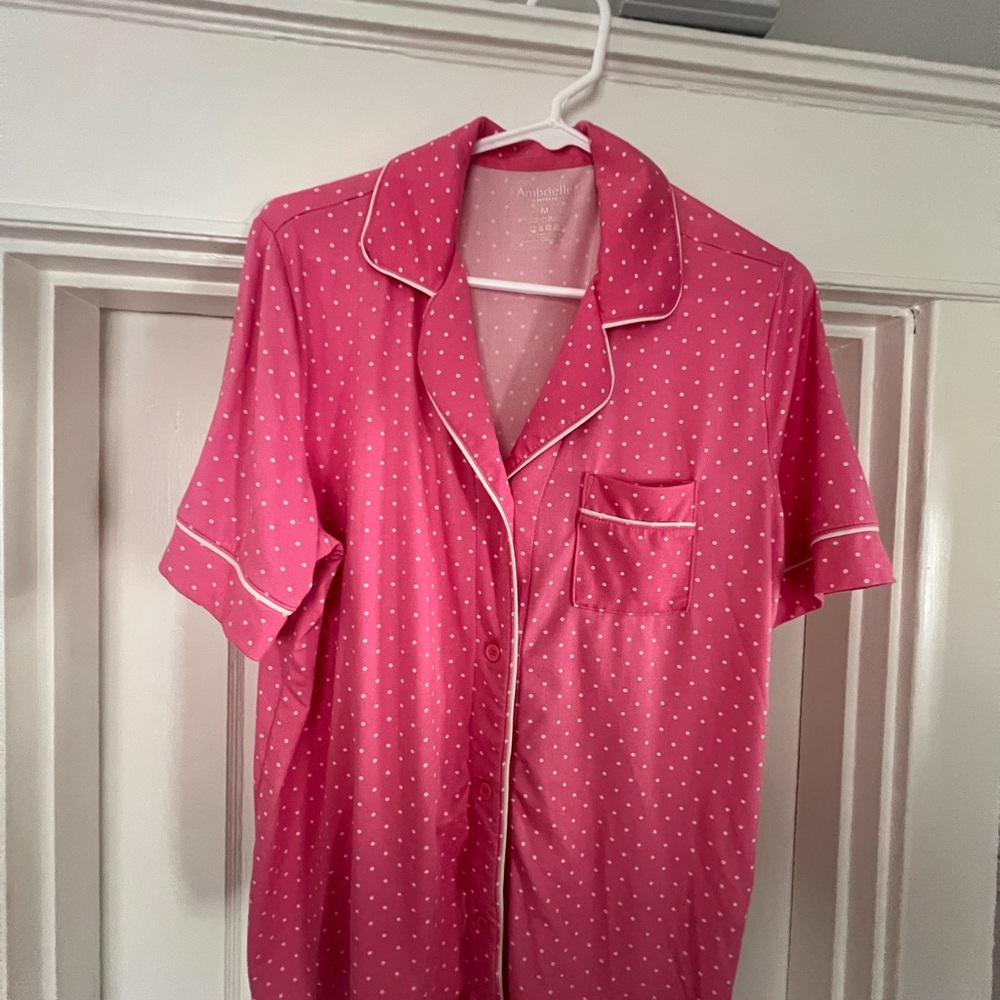 Ambrielle Pink Sleepwear Top with White Dots